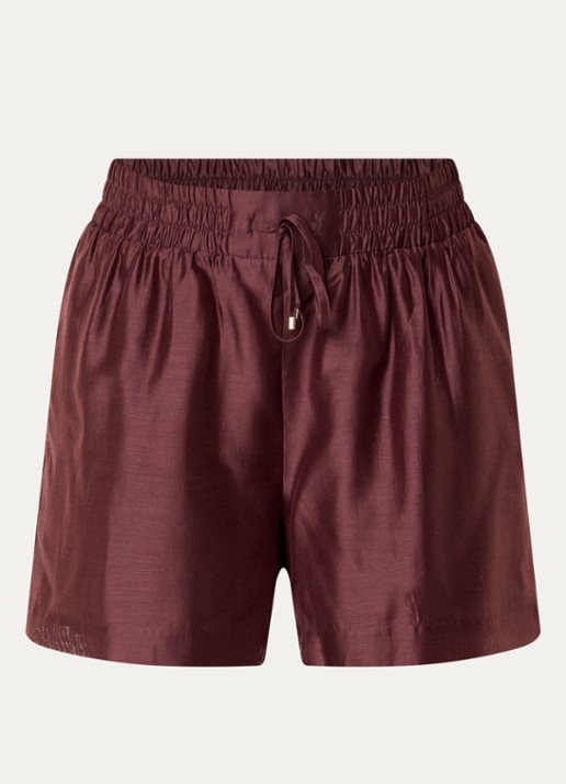 Dante 6 Quentyn mid waist wide fit korte broek met steekzakken - voorkant kastanjebruin