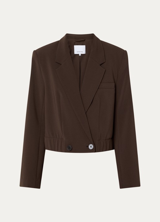 Dante 6 Reilley cropped blazer met borstzak - voorkant 2 donkerbruin