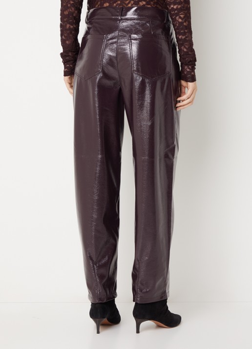 Dante 6 Scene high waist tapered fit broek van imitatieleer - achterkant 2 bruin