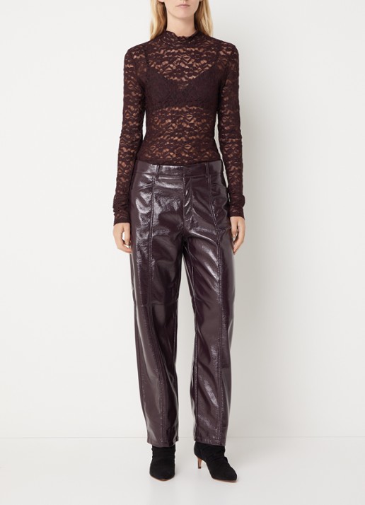 Dante 6 Scene high waist tapered fit broek van imitatieleer - voorkant 4 bruin