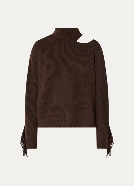 Dante 6 Siega ribgebreide trui in merino wolblend met col - voorkant 3 donkerbruin