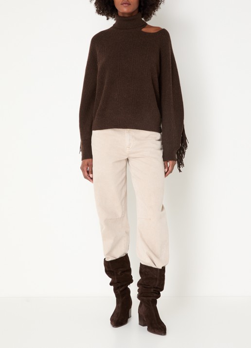 Dante 6 Siega ribgebreide trui in merino wolblend met col - voorkant 4 donkerbruin