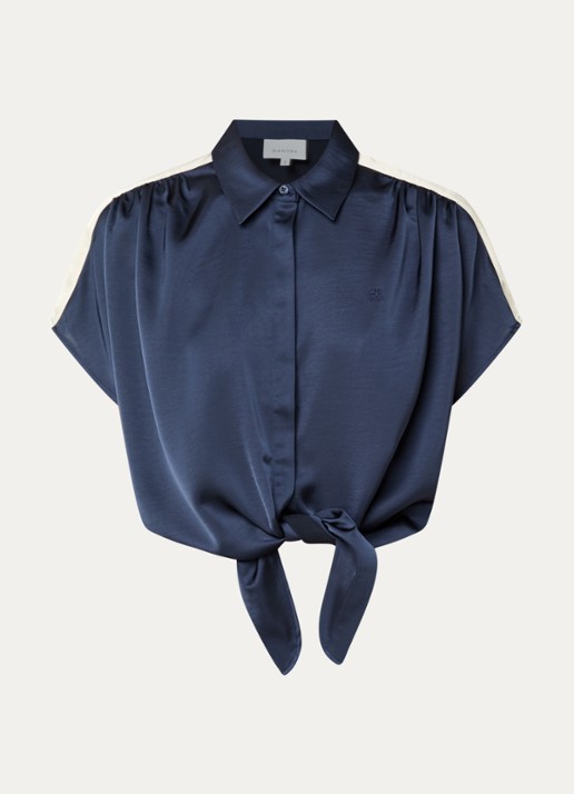 Dante 6 Siren blouse van satijn met geknoopt detail - voorkant 3 indigo