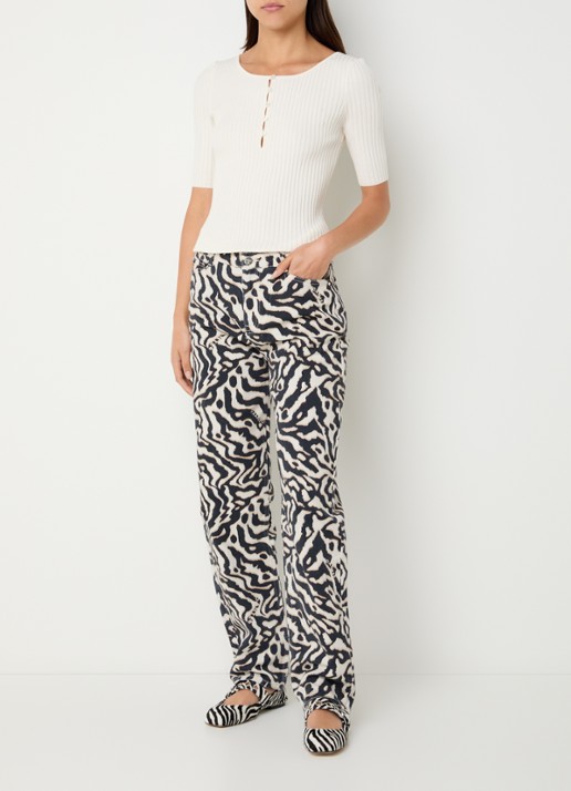 Dante 6 Spotted high waist loose fit jeans met zebraprint - voorkant 3 zwart