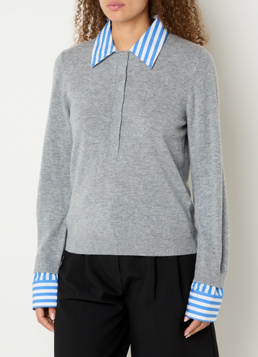 Dante 6 Thames sweater met kraag - detail 3 grijs