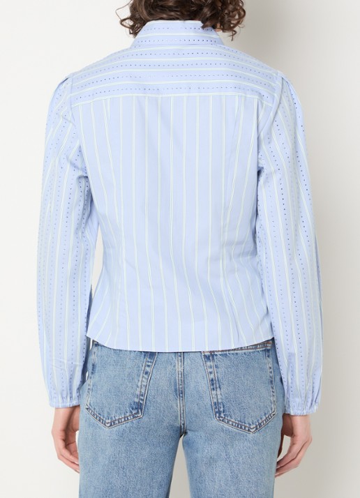Dante 6 Therese blouse met strass en streepprint - achterkant lichtblauw