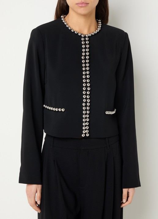 Dante 6 Virgo cropped blazer met kralendecoratie - detail 3 zwart