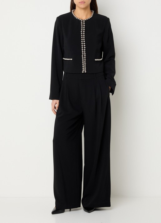 Dante 6 Virgo cropped blazer met kralendecoratie - voorkant 2 zwart
