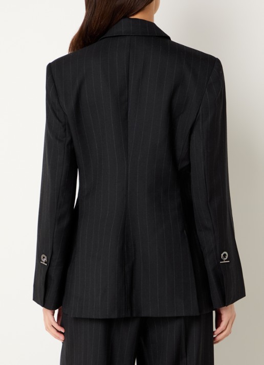 Day Birger et Mikkelsen Bono blazer in wolblend met streepprint en klepzakken - achterkant 2 zwart