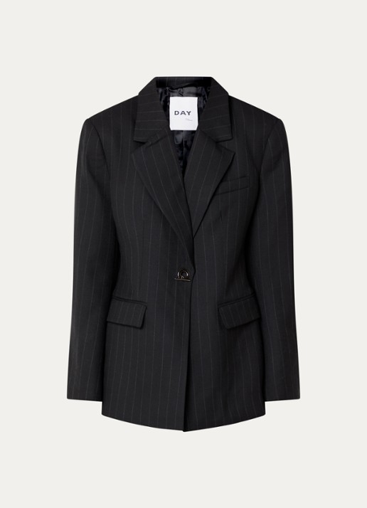Day Birger et Mikkelsen Bono blazer in wolblend met streepprint en klepzakken - voorkant 3 zwart