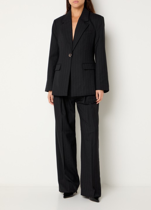 Day Birger et Mikkelsen Bono blazer in wolblend met streepprint en klepzakken - voorkant 4 zwart