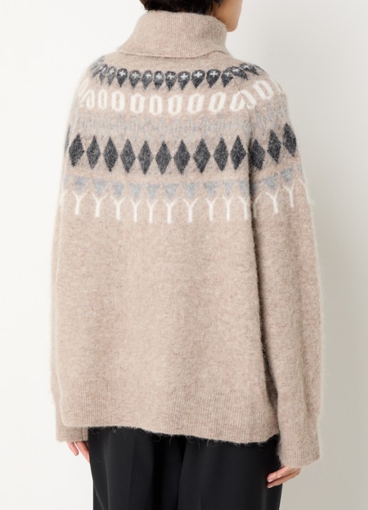 Day Birger et Mikkelsen Dayreidar grofgebreide trui in alpaca wolblend met col - achterkant lichtbruin