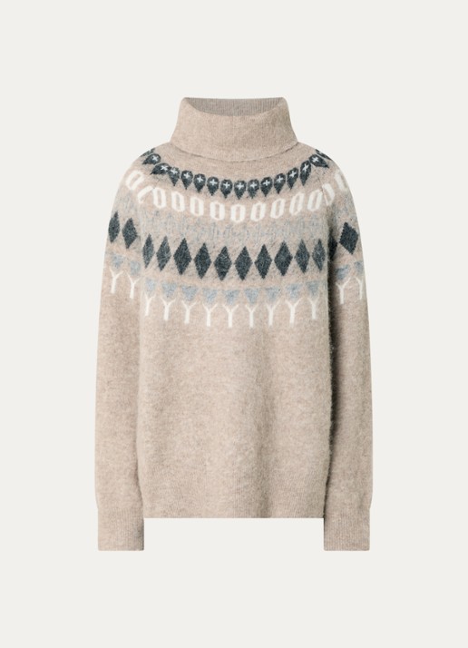 Day Birger et Mikkelsen Dayreidar grofgebreide trui in alpaca wolblend met col - voorkant 3 lichtbruin