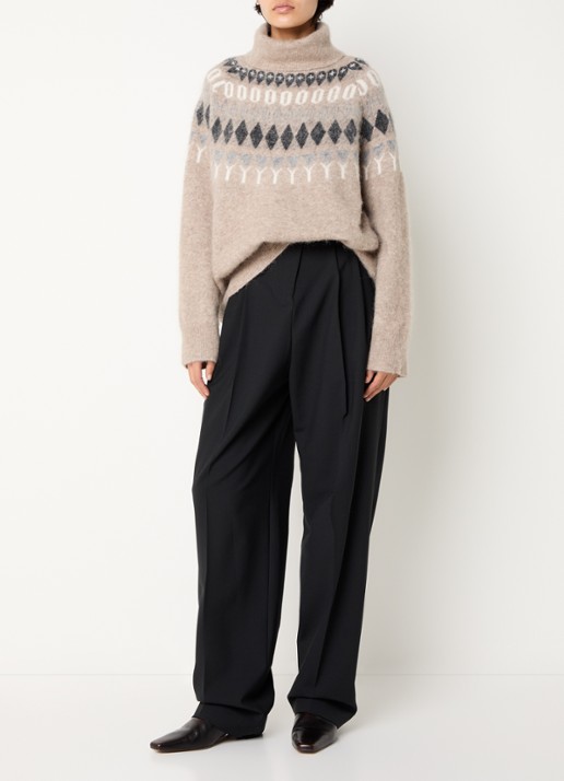 Day Birger et Mikkelsen Dayreidar grofgebreide trui in alpaca wolblend met col - voorkant 4 lichtbruin