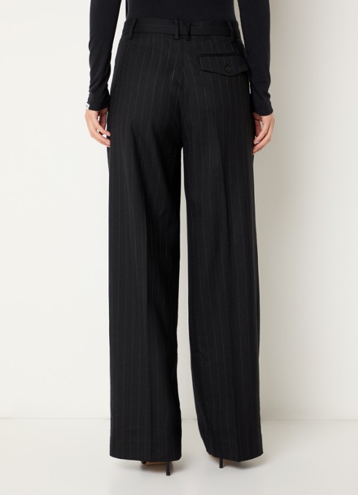 Day Birger et Mikkelsen Enzo mid waist straight fit pantalon in wolblend met krijtstreep - achterkant zwart
