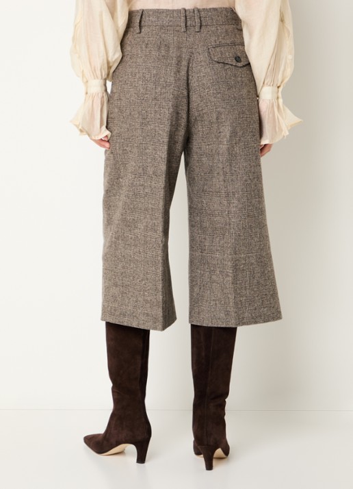 Day Birger et Mikkelsen Heri culotte in wolblend met ruitdessin en klepzak - achterkant 2 lichtbruin