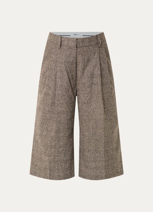 Day Birger et Mikkelsen Heri culotte in wolblend met ruitdessin en klepzak - voorkant 3 lichtbruin