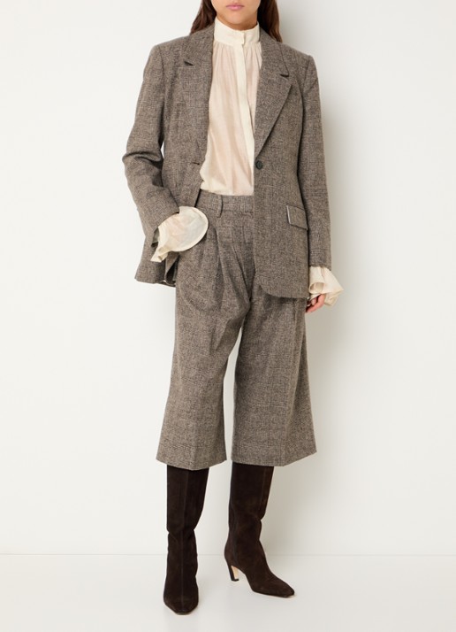 Day Birger et Mikkelsen Heri culotte in wolblend met ruitdessin en klepzak - voorkant 4 lichtbruin