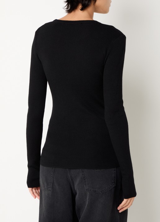 Day Birger et Mikkelsen Mariana longsleeve van merinowol met ribstructuur - achterkant 2 zwart