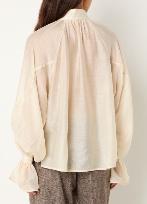 Day Birger et Mikkelsen Wayo semi-transparante blouse in linnenblend met ballonmouw - achterkant creme