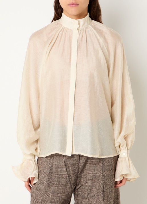 Day Birger et Mikkelsen Wayo semi-transparante blouse in linnenblend met ballonmouw