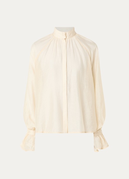 Day Birger et Mikkelsen Wayo semi-transparante blouse in linnenblend met ballonmouw - voorkant 3 creme
