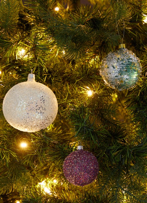 de Bijenkorf Home Glitter kerstbal 7 cm - voorkant 2 paars
