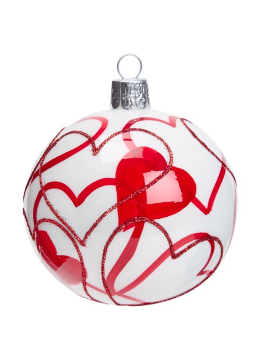 de Bijenkorf Home Hartjes kerstbal 8 cm - voorkant rood