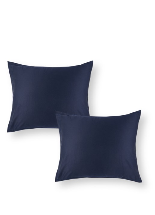 de Bijenkorf Home  kussensloop van  katoensatijn 400TC in 2-pack - voorkant blauw