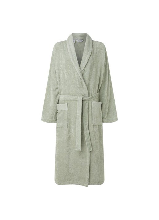 de Bijenkorf Home  Softness badjas van  katoen - unisex - voorkant lindegroen