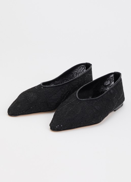 Dear Frances Topo Flat ballerina met leren details - detail 3 zwart