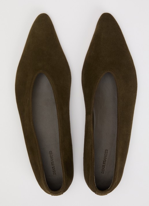 Dear Frances Topo Flat ballerina van suède - detail 4 mosgroen