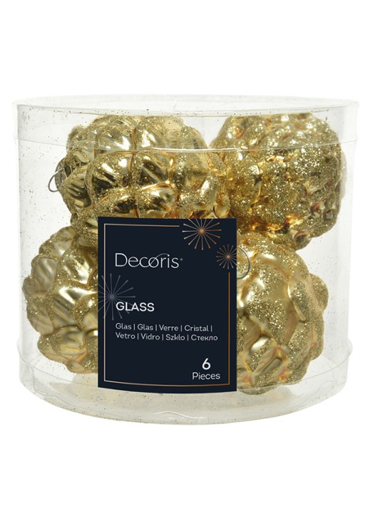 Decoris Dennenappel kersthanger 7 cm set van 6