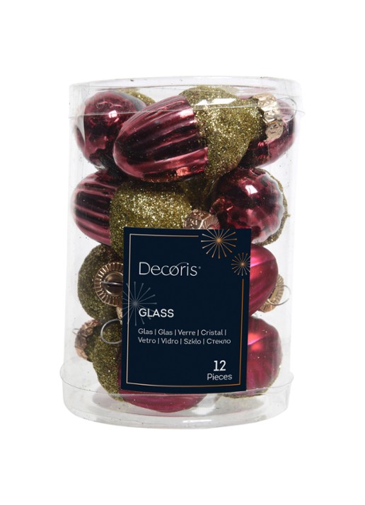 Decoris Eikel kersthanger set van 12 - voorkant donkerrood