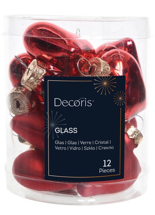 Decoris Hart kersthanger 4 cm set van 12