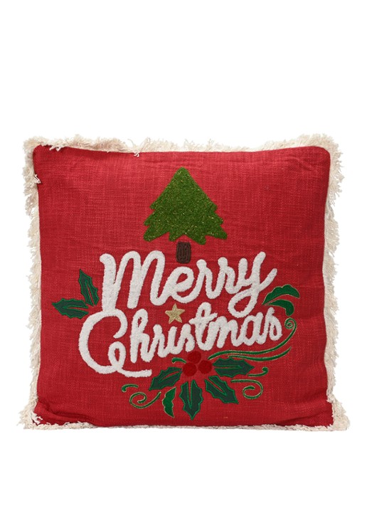 Decoris Merry Christmas sierkussen 45 x 45 cm - voorkant rood