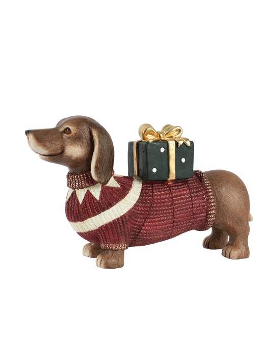 Decoris Teckel ornament 47 cm - voorkant rood