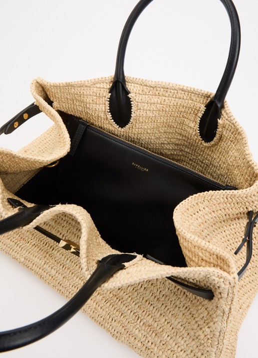 DeMellier The Hudson handtas van raffia met leren details  - detail 2 beige