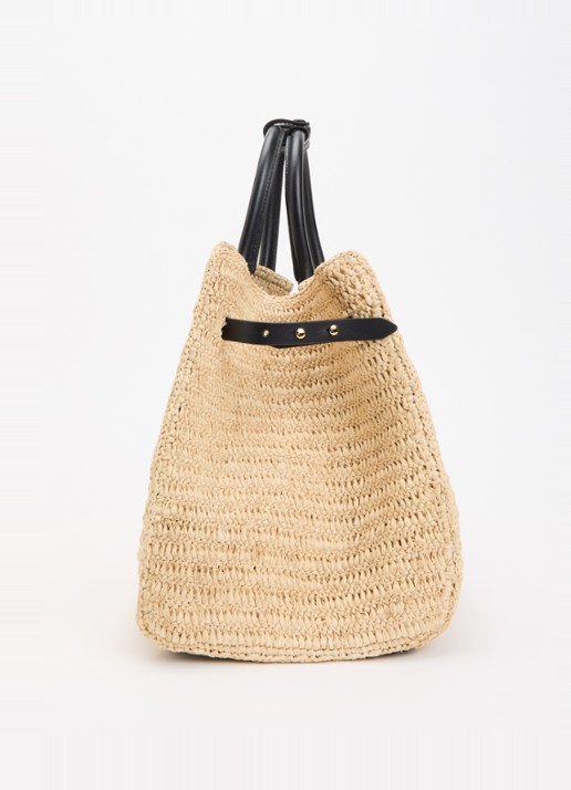 DeMellier The Hudson handtas van raffia met leren details  - detail 3 beige