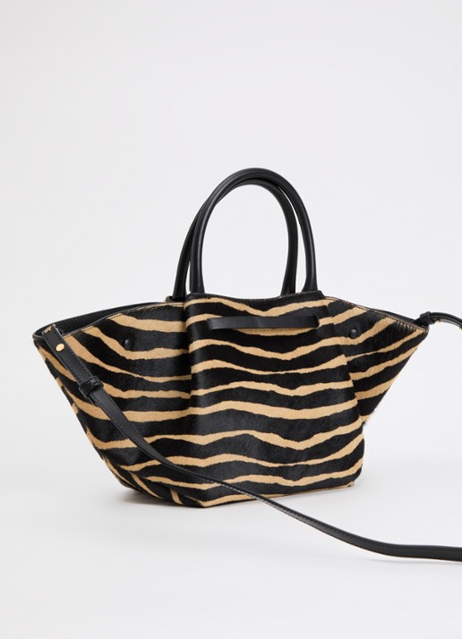 DeMellier The Midi New York handtas van kalfsleer met ponyhair en zebraprint - achterkant 4 zwart