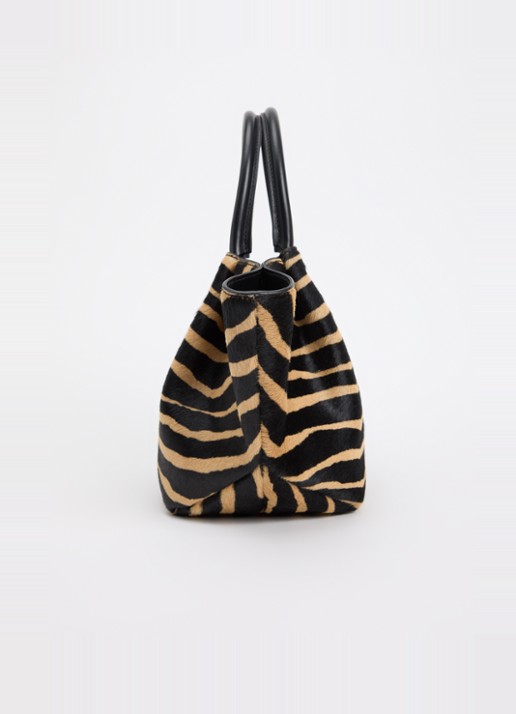 DeMellier The Midi New York handtas van kalfsleer met ponyhair en zebraprint - detail 2 zwart