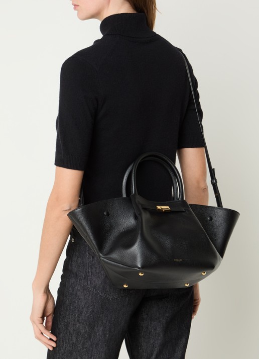 DeMellier The Midi New York handtas van leer - voorkant 6 zwart