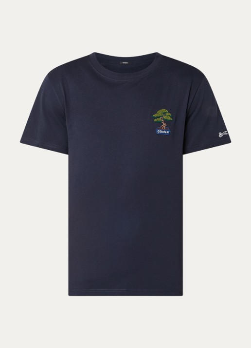 Denham Bonsai T-shirt met logoborduring - voorkant 2 donkerblauw