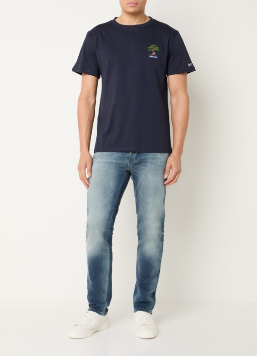 Denham Bonsai T-shirt met logoborduring - voorkant 3 donkerblauw