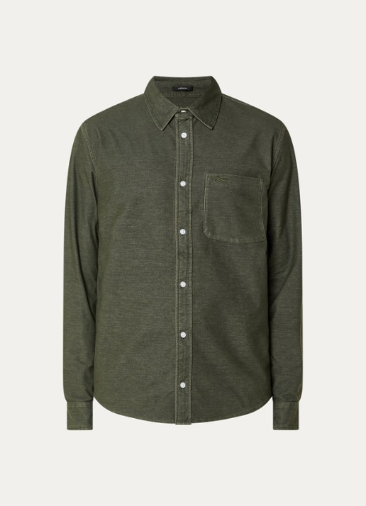 Denham Bridge regular fit overhemd met borstzak en logoprint - voorkant 3 legergroen