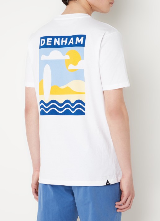 Denham Dev T-shirt met logo- en backprint - detail wit