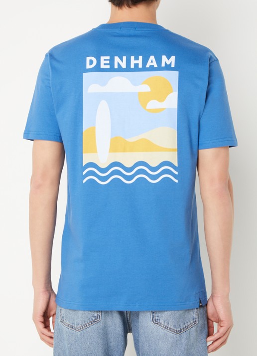 Denham Dev T-shirt met logo- en backprint - detail kobaltblauw
