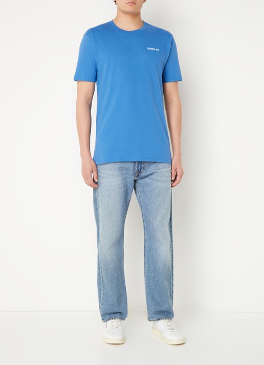Denham Dev T-shirt met logo- en backprint - voorkant 3 kobaltblauw