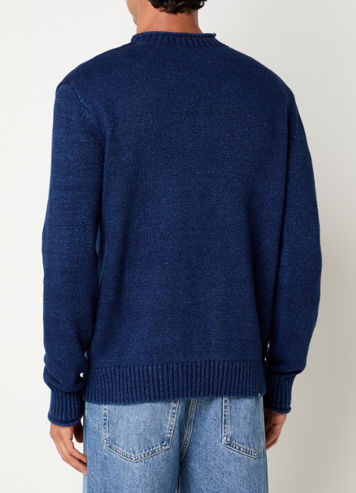 Denham Fijngebreide trui met logo - achterkant donkerblauw