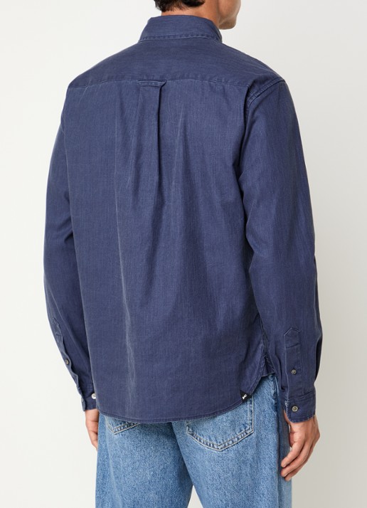 Denham Grid regular fit overhemd met borstzak - achterkant 2 donkerblauw
